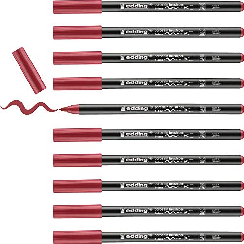 edding 4200 Porzellanpinselstift - karminrot - 10 Stifte - Pinselspitze 1-4 mm - Filzstift zum Beschriften u. Dekorieren von Keramik, Porzellan - spülmaschinenfest, lichtecht, schnell trocknend edding 4200 Porzellanpinselstift - karminrot - 10 Stifte - Pinselspitze 1-4 mm - Filzstift zum Beschriften u. Dekorieren von Keramik, Porzellan - spülmaschinenfest, lichtecht, schnell trocknend von edding