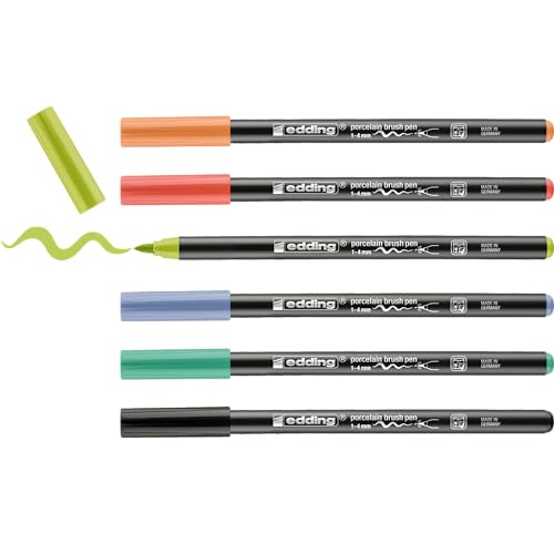 edding 4200 Porzellanpinselstift - mehrfarbig - 6 Stifte - Pinselspitze 1-4mm - Filzstift zum Beschriften, Dekorieren von Keramik Porzellan - spülmaschinenfest lichtechte Tinte, schnell trocknend edding 4200 Porzellanpinselstift - mehrfarbig - 6 Stifte - Pinselspitze 1-4mm - Filzstift zum Beschriften, Dekorieren von Keramik Porzellan - spülmaschinenfest lichtechte Tinte, schnell trocknend von edding