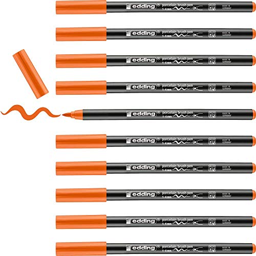 edding 4200 Porzellanpinselstift - orange - 10 Stifte - Pinselspitze 1-4 mm - Filzstift zum Beschriften u. Dekorieren von Keramik, Porzellan - spülmaschinenfest, lichtechte Tinte, schnell trocknend edding 4200 Porzellanpinselstift - orange - 10 Stifte - Pinselspitze 1-4 mm - Filzstift zum Beschriften u. Dekorieren von Keramik, Porzellan - spülmaschinenfest, lichtechte Tinte, schnell trocknend von edding