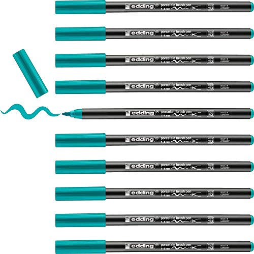 edding 4200 Porzellanpinselstift - türkis - 10 Stifte - Pinselspitze 1-4 mm - Filzstift zum Beschriften u. Dekorieren von Keramik, Porzellan - spülmaschinenfest, lichtechte Tinte, schnell trocknend edding 4200 Porzellanpinselstift - türkis - 10 Stifte - Pinselspitze 1-4 mm - Filzstift zum Beschriften u. Dekorieren von Keramik, Porzellan - spülmaschinenfest, lichtechte Tinte, schnell trocknend von edding