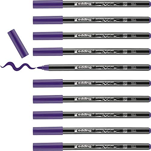 edding 4200 Porzellanpinselstift - violett (lila) - 10 Stifte - Pinselspitze 1-4 mm - Filzstift zum Beschriften u. Dekorieren von Keramik, Porzellan - spülmaschinenfest, lichtecht, schnell trocknend von edding