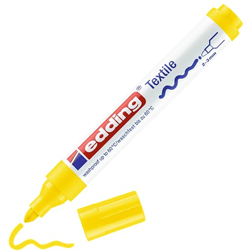edding 4500 Textilmarker - gelb - 1 Stift - Rundspitze 2-3 mm - Textilstifte waschmaschinenfest (60 °C) zum Stoff bemalen - Stoffmalstift von edding