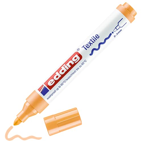 edding 4500 Textilmarker - hell-orange - 1 Stift - Rundspitze 2-3 mm - Textilstifte waschmaschinenfest (60 °C) zum Stoff bemalen - Stoffmalstift von edding