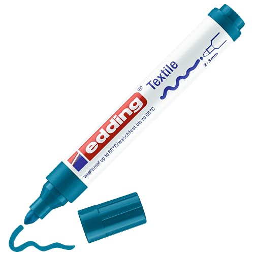 edding 4500 Textilmarker - orient-blau - 1 Stift - Rundspitze 2-3 mm - Textilstifte waschmaschinenfest (60 °C) zum Stoff bemalen - Stoffmalstift von edding