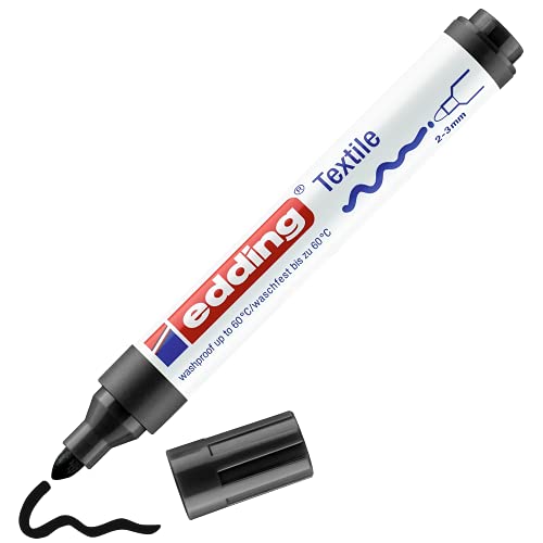 edding 4500 Textilmarker - schwarz - 1 Stift - Rundspitze 2-3 mm - Textilstifte waschmaschinenfest (60 °C) zum Stoff bemalen - Stoffmalstift von edding