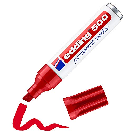 edding 500 Permanentmarker - rot - 1 Stift - Keil-Spitze 2-7 mm - wasserfest, schnell-trocknend - wischfest - für Karton, Kunststoff, Holz, Metall, Glas von edding