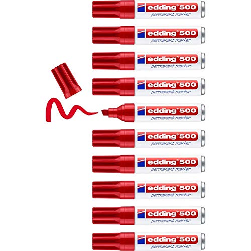 edding 500 Permanentmarker - rot - 10 Stifte - Keil-Spitze 2-7 mm - wasserfest, schnell-trocknend - wischfest - für Karton, Kunststoff, Holz, Metall, Glas edding 500 Permanentmarker - rot - 10 Stifte - Keil-Spitze 2-7 mm - wasserfest, schnell-trocknend - wischfest - für Karton, Kunststoff, Holz, Metall, Glas von edding