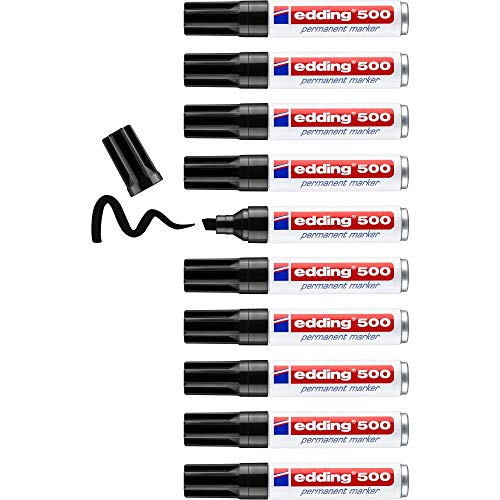 edding 500 Permanentmarker - schwarz - 10 Stifte - Keil-Spitze 2-7 mm - wasserfest, schnell-trocknend - wischfest - für Karton, Kunststoff, Holz, Metall, Glas edding 500 Permanentmarker - schwarz - 10 Stifte - Keil-Spitze 2-7 mm - wasserfest, schnell-trocknend - wischfest - für Karton, Kunststoff, Holz, Metall, Glas von edding