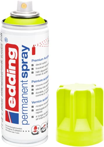 edding 5200 Permanent Spray - neongelb matt - 200 ml - Acryllack zum Lackieren und Dekorieren von Glas, Metall, Holz, Keramik, Kunststoff, Leinwand - Lackspray, Acrylspray, Farbspray von edding