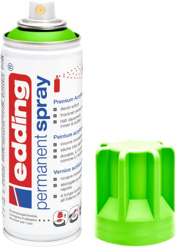 edding 5200 Permanent Spray -neongrün matt - 200 ml - Acryllack zum Lackieren und Dekorieren von Glas, Metall, Holz, Keramik, Kunststoff, Leinwand - Lackspray, Acrylspray, Farbspray von edding