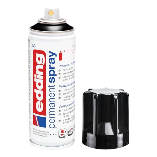 edding 5200 Permanent Spray - tiefschwarz glänzend - 200 ml - Acryllack zum Lackieren und Dekorieren von Glas, Metall, Holz, Keramik, Kunststoff, Leinwand - Lackspray, Acrylspray, Farbspray von edding