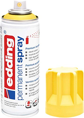 edding 5200 Permanent Spray - verkehrsgelb matt - 200 ml - Acryllack zum Lackieren und Dekorieren von Glas, Metall, Holz, Keramik, Kunststoff, Leinwand - Lackspray, Acrylspray, Farbspray von edding