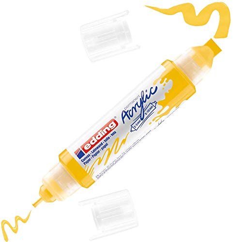 edding 5400 Acryl 3D Double Liner - gelb - 1 Acrylfarbe Tube - Doppel-Spitze 2-3,5-10 mm - Acryl Farben zum Malen auf Leinwand, Malpapier und Holz - Acrylstifte wasserfest in Künstlerqualität von edding