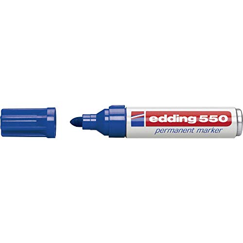 edding 550 Permanentmarker - blau - 1 Stift - Rundspitze 3-4 mm - wasserfest, schnell-trocknend - wischfest - für Karton, Kunststoff, Holz, Metall, Glas von edding