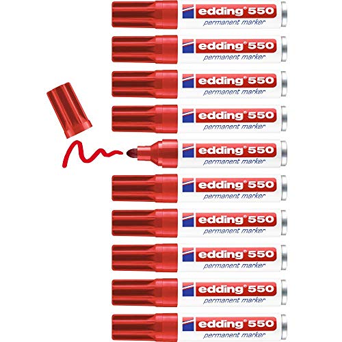 edding 550 Permanentmarker - rot - 10 Stifte - Rundspitze 3-4 mm - wasserfest, schnell-trocknend - wischfest - für Karton, Kunststoff, Holz, Metall, Glas von edding