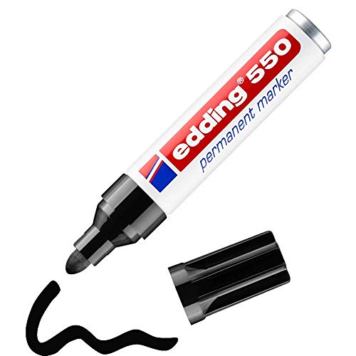 edding 550 Permanentmarker - schwarz - 1 Stift - Rundspitze 3-4 mm - wasserfest, schnell-trocknend - wischfest - für Karton, Kunststoff, Holz, Metall, Glas von edding