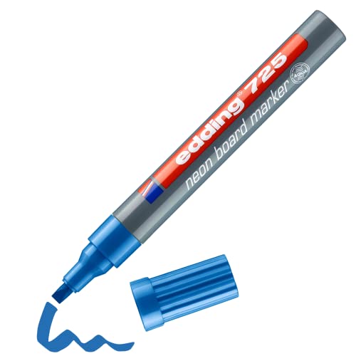 edding 725 neon board marker - neon blau - 1 Stift - Meißelfeder 2-5 mm - Whiteboard, Kreidetafel, Glas, Spiegel - für leuchtende Markierungen in dunklen Räumen, dunklen Oberflächen von edding