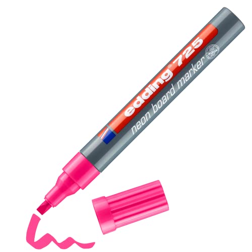 edding 725 neon board marker - neon pink - 1 Stift - Meißelfeder 2-5 mm - Whiteboard, Kreidetafel, Glas, Spiegel - für leuchtende Markierungen in dunklen Räumen, dunklen Oberflächen von edding