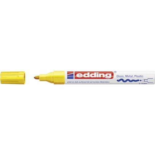 edding 750 Glanzlackmarker - gelb - 1 Lackmarker - Rundspitze 2-4 mm - Lackstift für Glas, Stein, Holz, Kunststoff und Papier - wasserfest, stark deckend von edding