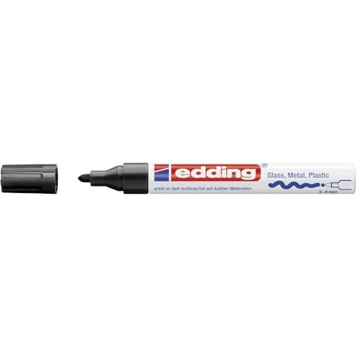 edding 750 Glanzlackmarker - schwarz - 1 Lackmarker - Rundspitze 2-4 mm - Lackstift für Glas, Stein, Holz, Kunststoff und Papier - wasserfest, stark deckend von edding