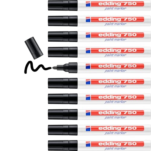 edding 750 Lackmarker - schwarz - 10 Stifte - Rundspitze 2-4 mm - Lackstift zur Markierung und Beschriftung von Metall, Glas, Stein oder Kunststoff - hitzebeständig, permanent, wischfest edding 750 Lackmarker - schwarz - 10 Stifte - Rundspitze 2-4 mm - Lackstift zur Markierung und Beschriftung von Metall, Glas, Stein oder Kunststoff - hitzebeständig, permanent, wischfest von edding
