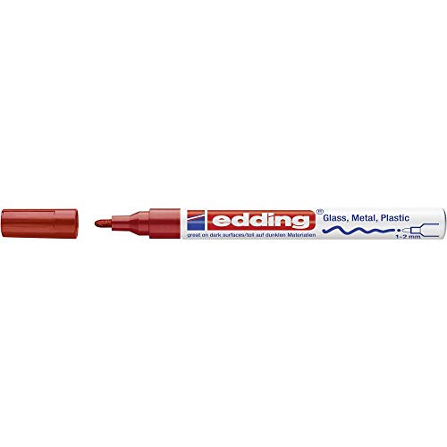 edding 751 Glanzlackmarker - rot - 1 Lackmarker - Rundspitze 1-2 mm - Lackstift für Glas, Stein, Holz, Kunststoff und Papier - wasserfest, stark deckend von edding
