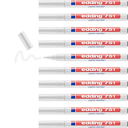 edding 751 Lackmarker - weiß - 10 Lackmarker - Rundspitze 1-2 mm - Lackstift für Glas, Stein, Holz, Kunststoff und Papier - wasserfest, stark deckend edding 751 Lackmarker - weiß - 10 Lackmarker - Rundspitze 1-2 mm - Lackstift für Glas, Stein, Holz, Kunststoff und Papier - wasserfest, stark deckend von edding