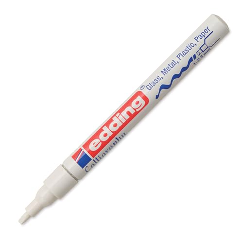 edding 753 Glanzlackmarker Kalligrafie - weiß - 1 Lackmarker - Kalligrafiespitze 1-2,5 mm - Lackstift für Glas Stein Kunststoff Papier - wasserfest, stark deckend - Bullet Journals, Hand-Lettering von edding