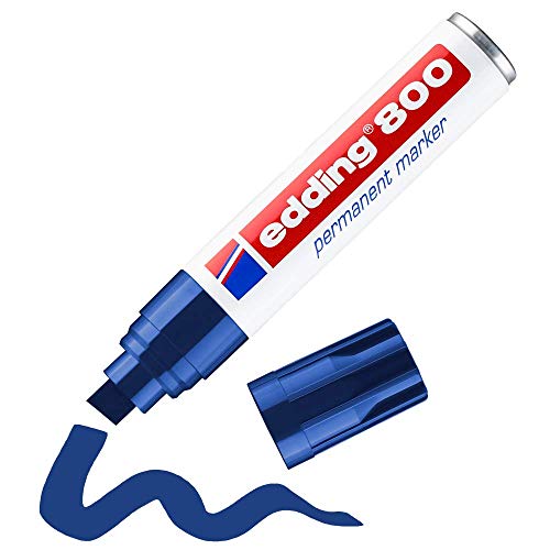 edding 800 Permanentmarker - blau - 1 Stift - Keil-Spitze 4-12 mm - für breite Markierungen - wasserfest, schnell-trocknend, wischfest - für Karton, Kunststoff, Holz, Metall, Glas von edding
