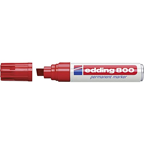 edding 800 Permanentmarker - rot - 1 Stift - Keil-Spitze 4-12 mm - für breite Markierungen - wasserfest, schnell-trocknend, wischfest - für Karton, Kunststoff, Holz, Metall, Glas von edding