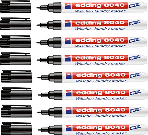 edding 8040 Wäschemarker, Textil-Stift zum permanenten Kennzeichnen von Textilien und Kleidung - Waschfest und kochfest bis 95 Grad Celsius, Farbe: Schwarz (8 Stifte) von edding