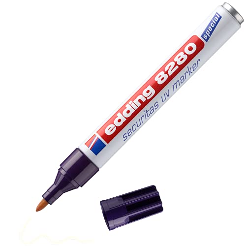 edding 8280 Securitas UV Marker - farblos - 1 Stift - Rundspitze 1,5-3 mm - Schwarzlichtmarker - zum versteckten Markieren von fast allen Materialien- unsichtbares Schreiben, Geheimstift, Geocaching von edding