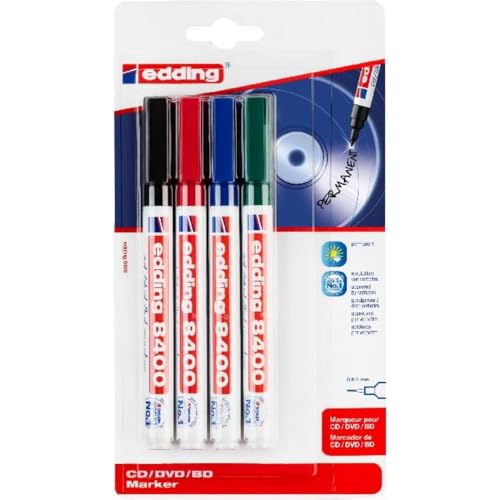 edding 8400 4-8400-4-1999 CD/DVD Marker Schwarz, Rot, Grün, Blau 0.5 mm, 1mm von edding