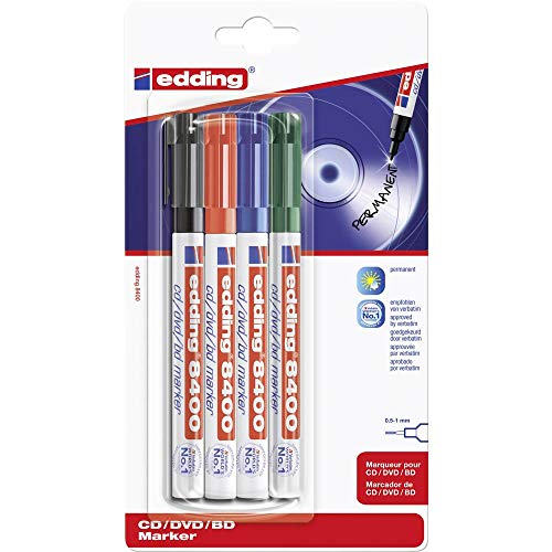 edding 8400 CD/DVD/BD Marker - mehrfarbig - 4 Stifte - Rundspitze 0,5-1 mm - für die dauerhafte Beschriftung von CDs, DVDs und Blu-ray Discs edding 8400 CD/DVD/BD Marker - mehrfarbig - 4 Stifte - Rundspitze 0,5-1 mm - für die dauerhafte Beschriftung von CDs, DVDs und Blu-ray Discs von edding
