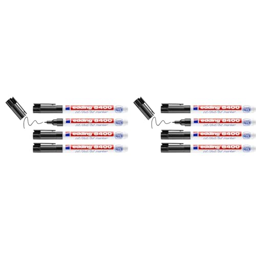 edding 8400 CD/DVD/BD Marker - schwarz - 4 Stift - Rundspitze 0,5-1 mm - für die dauerhafte Beschriftung von CDs, DVDs und Blu-ray Discs (Packung mit 2) von edding