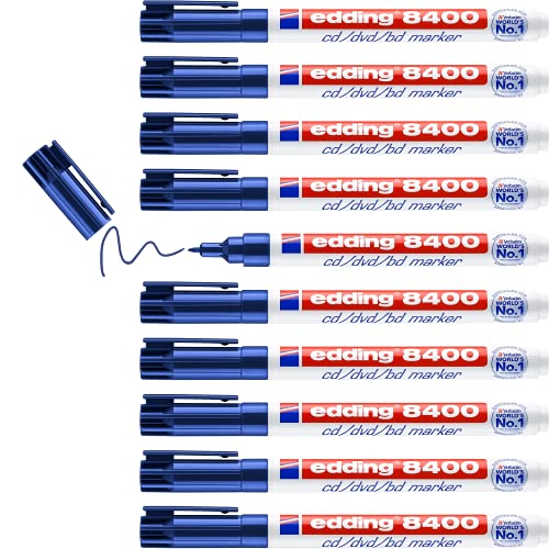 edding 8400 CD/DVD/BD marker - blau - 10 Stifte - feine Rundspitze 0,5-1 mm - zur dauerhaften Beschriftung von CDs, DVDs und Blu-Ray Discs edding 8400 CD/DVD/BD marker - blau - 10 Stifte - feine Rundspitze 0,5-1 mm - zur dauerhaften Beschriftung von CDs, DVDs und Blu-Ray Discs von edding