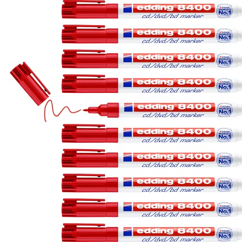 edding 8400 CD/DVD/BD marker - rot - 10 Stifte - feine Rundspitze 0,5-1 mm - zur dauerhaften Beschriftung von CDs, DVDs und Blu-Ray Discs edding 8400 CD/DVD/BD marker - rot - 10 Stifte - feine Rundspitze 0,5-1 mm - zur dauerhaften Beschriftung von CDs, DVDs und Blu-Ray Discs von edding