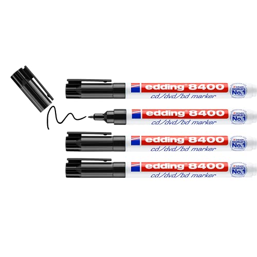 edding 8400 CD/DVD/BD Marker - schwarz - 4 Stift - Rundspitze 0,5-1 mm - für die dauerhafte Beschriftung von CDs, DVDs und Blu-ray Discs edding 8400 CD/DVD/BD Marker - schwarz - 4 Stift - Rundspitze 0,5-1 mm - für die dauerhafte Beschriftung von CDs, DVDs und Blu-ray Discs von edding