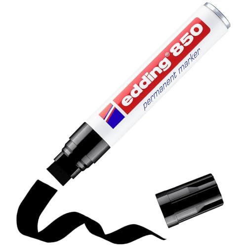 edding 850 Permanentmarker - schwarz - 1 Stift - Keil-Spitze 5-15 mm - für breite Markierungen - wasserfest, schnell-trocknend, wischfest - für Karton, Kunststoff, Holz, Metall, Glas von edding