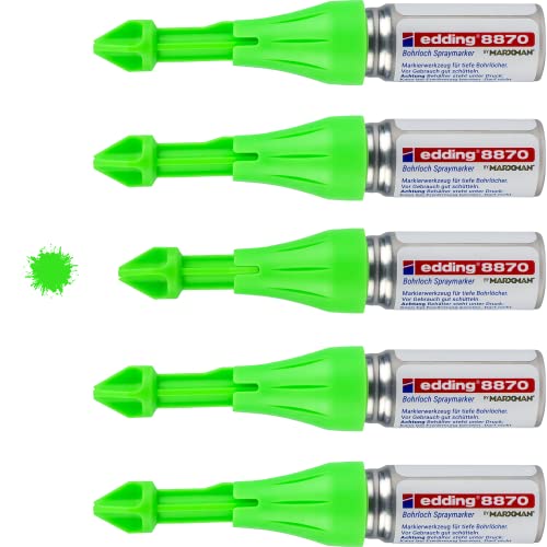 edding 8870 Bohrloch-Spraymarker by Marxman - 5 Marker - neongrün - Markierung von Bohrlöchern - von bis zu 50 mm tief - fluoreszierende Kreidefarbe von edding