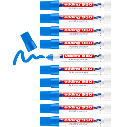 edding 950 Industrie Pastenmarker - blau - 10 Stifte - Rundspitze 10 mm - Marker zum Beschriften von Metall, Stein, Holz - raue oder nasse Oberflächen - permanent, wasserfest von edding