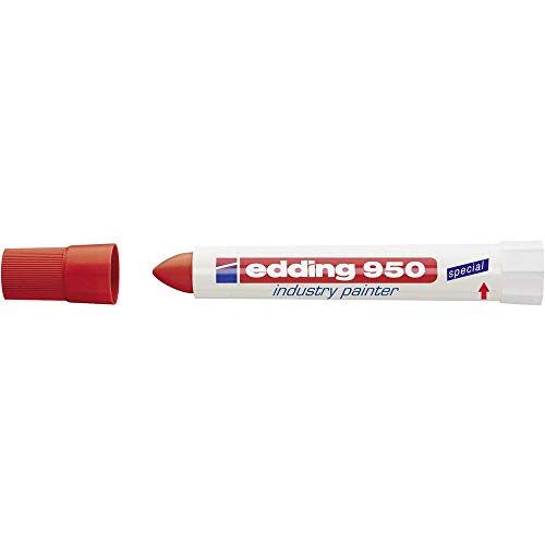 edding 950 Industrie Pastenmarker - rot - 1 Stift - Rundspitze 10 mm - Marker zum Beschriften von Metall, Stein, Holz - raue oder nasse Oberflächen - permanent, wasserfest von edding