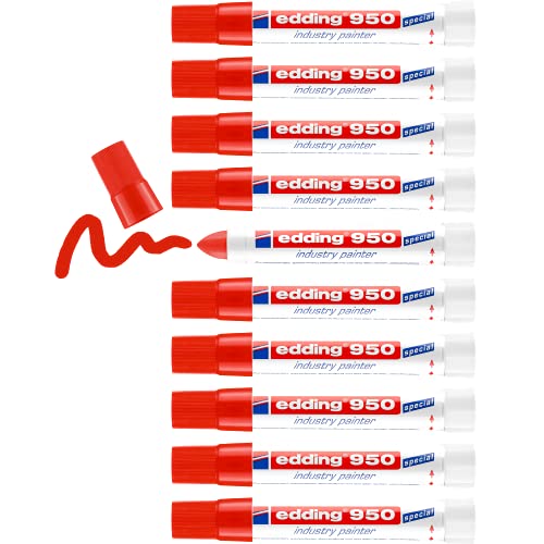 edding 950 Industrie Pastenmarker - rot - 10 Stifte - Rundspitze 10 mm - Marker zum Beschriften von Metall, Stein, Holz - raue oder nasse Oberflächen - permanent, wasserfest von edding