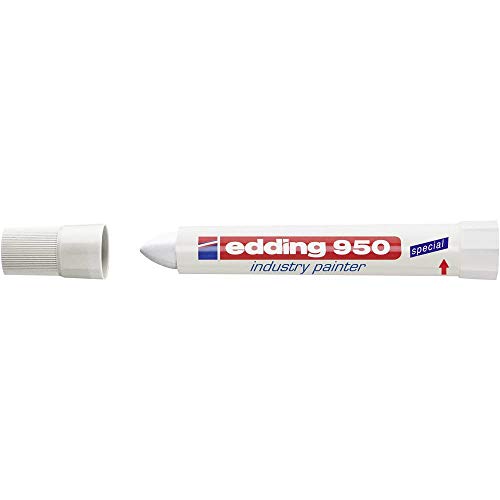 edding 950 Industrie Pastenmarker - weiß - 1 Stift - Rundspitze 10 mm - Marker zum Beschriften von Metall, Stein, Holz - raue oder nasse Oberflächen - permanent, wasserfest von edding