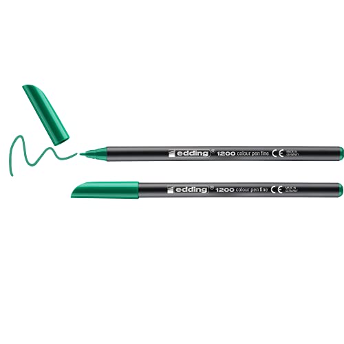 edding 1200 Fasermaler fein - grün - Packung mit 2 Stiften - Rundspitze 1mm - Filzstift zum Zeichnen und Schreiben - für Schule, Mandala von edding
