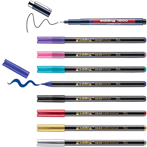 edding Happy Lettering 9+2 Set - 8 Fasermaler in leuchtenden und metallischen Farben, 1 Fineliner - perfektes Einsteigerset für Lettering-Liebhaber - mit Geschenkanhängern und Pinselfarbmixer edding Happy Lettering 9+2 Set - 8 Fasermaler in leuchtenden und metallischen Farben, 1 Fineliner - perfektes Einsteigerset für Lettering-Liebhaber - mit Geschenkanhängern und Pinselfarbmixer von edding