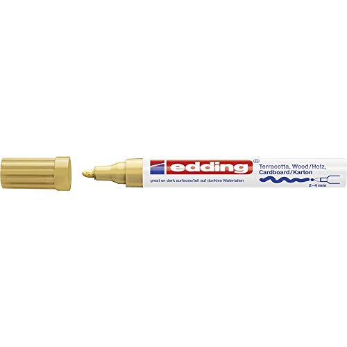 Edding 4000 Lackmarker mit matter Tinte - 1 Marker - Rundspitze 2-4 mm - Gold - zum Schreiben und Dekorieren auf rauen, dunklen oder porösen Oberflächen - ideal für Terrakotta, Pappe, Holz Edding 4000 Lackmarker mit matter Tinte - 1 Marker - Rundspitze 2-4 mm - Gold - zum Schreiben und Dekorieren auf rauen, dunklen oder porösen Oberflächen - ideal für Terrakotta, Pappe, Holz von edding