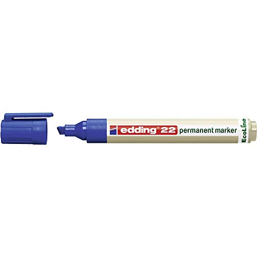 edding 22 Permanentmarker - blau - 1 Stift - Keil-Spitze 1-5 mm - schnell trocknender Permanent Marker - wasserfest, wischfest - für Karton, Kunststoff, Holz, Metall - Universalmarker von edding