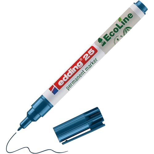 edding 25 EcoLine permanent marker - blue - 1 pen - round nib 1 mm - waterproof, quick-drying, smear-proof pens - for cardboard, plastic, glass, wood, metal and fabric - refillable edding 25 EcoLine permanent marker - blue - 1 pen - round nib 1 mm - waterproof, quick-drying, smear-proof pens - for cardboard, plastic, glass, wood, metal and fabric - refillable von edding