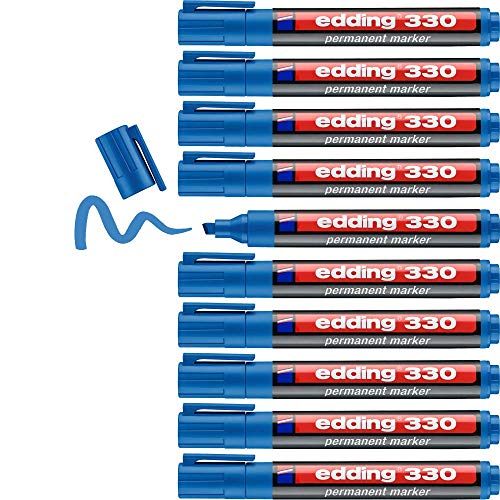 edding 330 Permanentmarker - hell-blau - 10 Stifte - Keil-Spitze 1-5 mm - wasserfest, schnell-trocknend - wischfest - für Karton, Kunststoff, Glas, Holz, Metall, Glas edding 330 Permanentmarker - hell-blau - 10 Stifte - Keil-Spitze 1-5 mm - wasserfest, schnell-trocknend - wischfest - für Karton, Kunststoff, Glas, Holz, Metall, Glas von edding